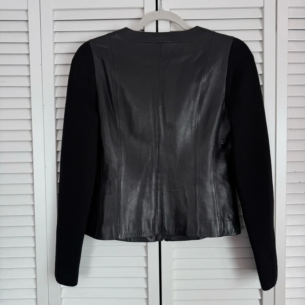 Classiques Entier Leather Multimedia Jacket Wool Sleeves Moto Black Size XS - Picture 9 of 10